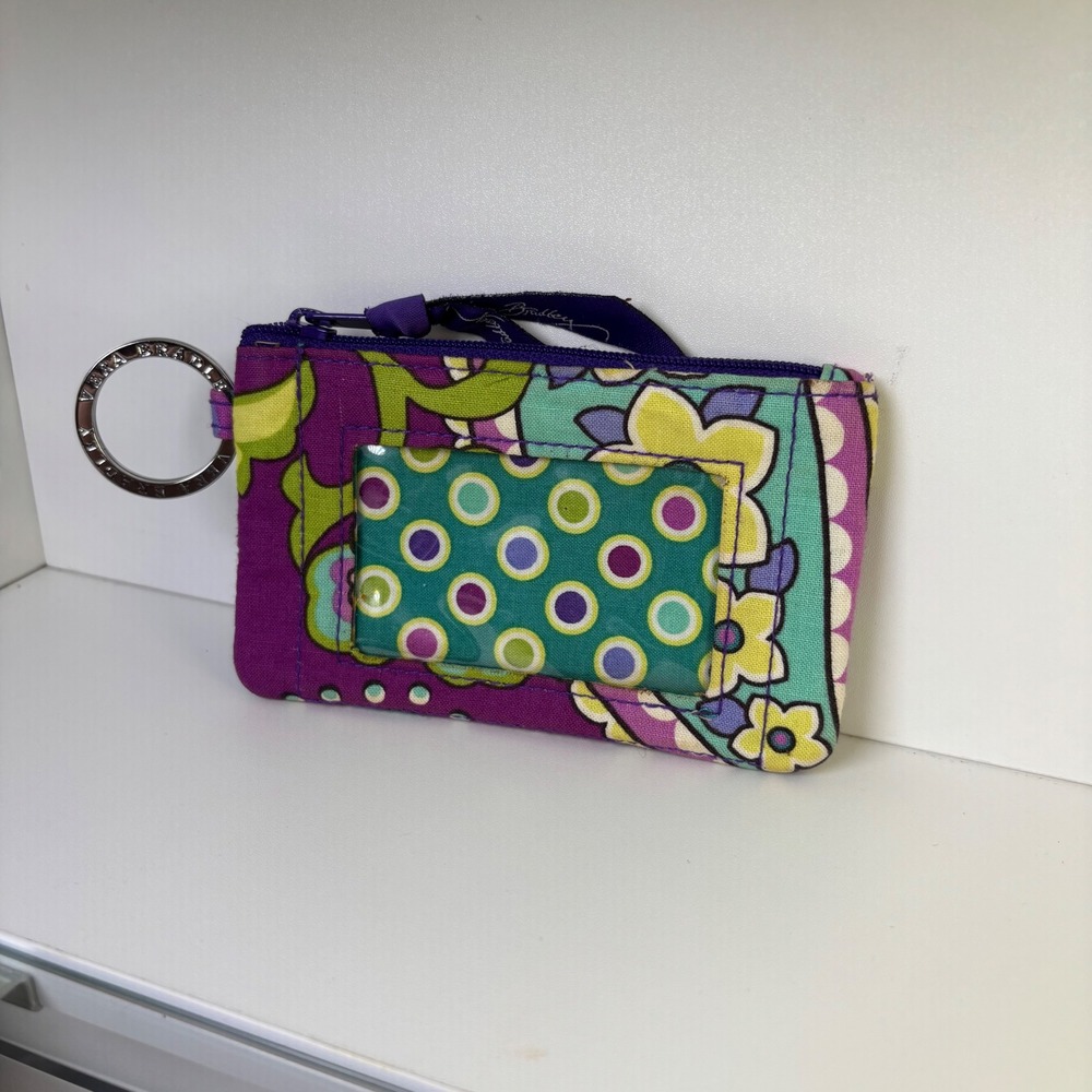 Vera bradley ID wallet with key ring floral multicolor polka dots coin purse